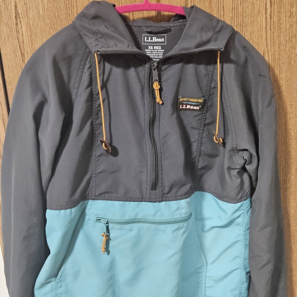 L.L. Bean Gray/Turqoise Anorak Jacket
